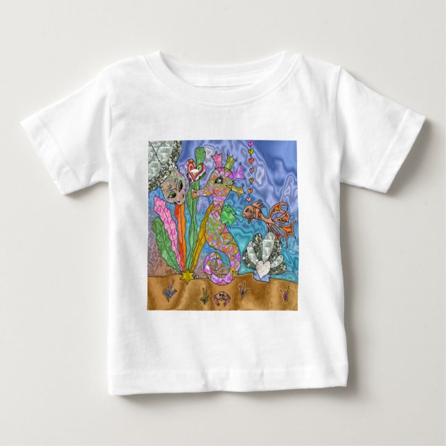 Camiseta Para Bebê Arte de Tartaruga Marinha Psicodélica (Frente)