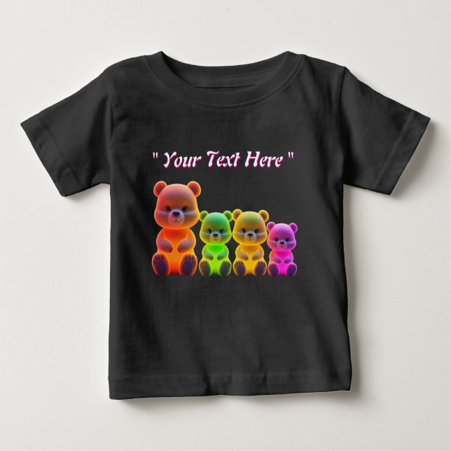 Camiseta Para Bebê Arte Digital da Família Neon Bear (Frente)