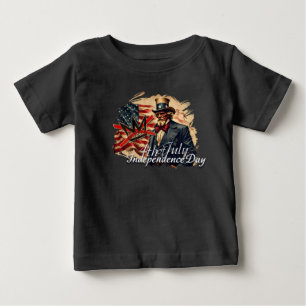 Camiseta Para Bebê Arte do Dia da Independência do Tio Sam Sem Reis