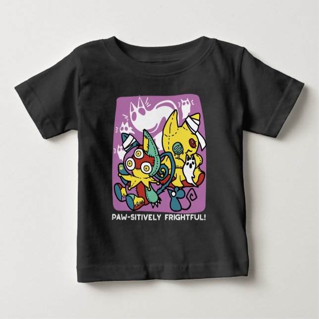 Camiseta Para Bebê Arte do Dia das Bruxas de Gatos Cerrantes: Assusta (Frente)