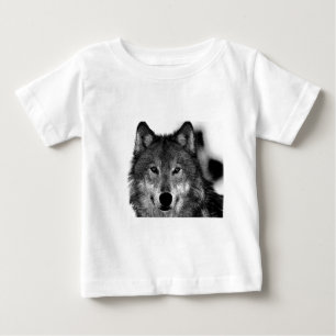 Camiseta Para Bebê Arte do Lobo Preto e Branco