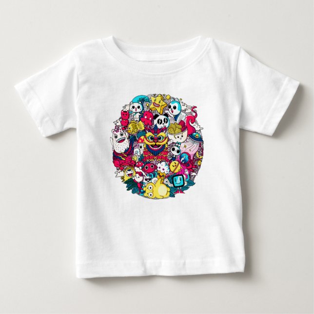 Camiseta Para Bebê Arte Doodle Japonesa (Frente)