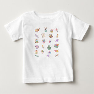 Camiseta Para Bebê Arte e Suprimentos de Artesanato em Pastel Fofo Il