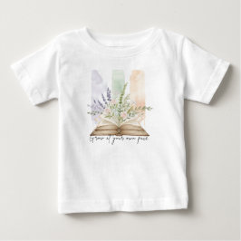 Camiseta Para Bebê Arte em Aquarela de Livro Aberto Floral