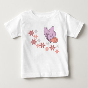 Camiseta Para Bebê Arte floral de borboleta-branca