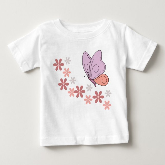 Camiseta Para Bebê Arte floral de borboleta-branca (Frente)