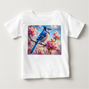 Camiseta Para Bebê arte floral/de primavera do azul chapim