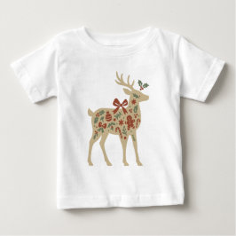 Camiseta Para Bebê Arte Floral de Rena de Natal