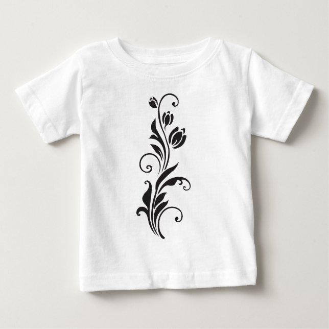 Camiseta Para Bebê Arte Floral Ornamental Elegante (Frente)