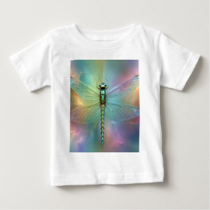 Camiseta Para Bebê Arte Fractal de Libélula Pastel Elegante,