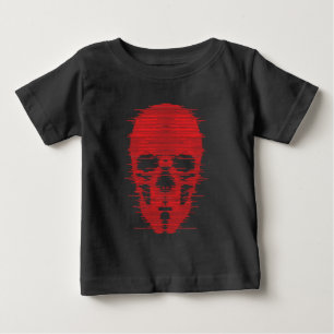 Camiseta Para Bebê Arte Glitch da Caveira Vermelha