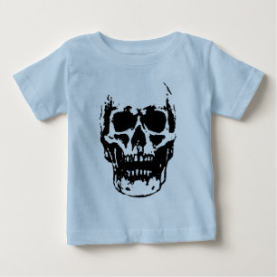 Camiseta Para Bebê Arte Pop de Caveira Preto e Branco