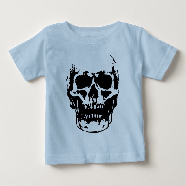 Camiseta Para Bebê Arte Pop de Caveira Preto e Branco (Frente)