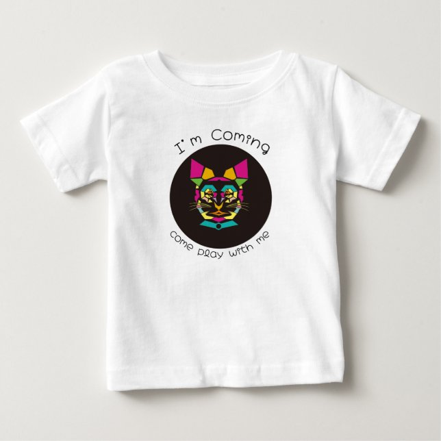 Camiseta Para Bebê arte pop de gato (Frente)
