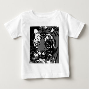 Camiseta Para Bebê Arte Pop Tigre Preto Branco