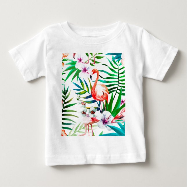 Camiseta Para Bebê Arte tropical flamingo (Frente)