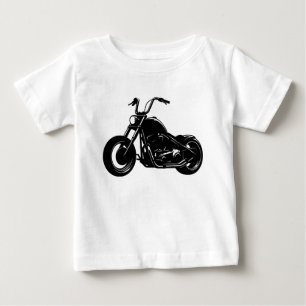 Camiseta Para Bebê Arte Vetorial de Moto Clássica Preta e Branca Crui
