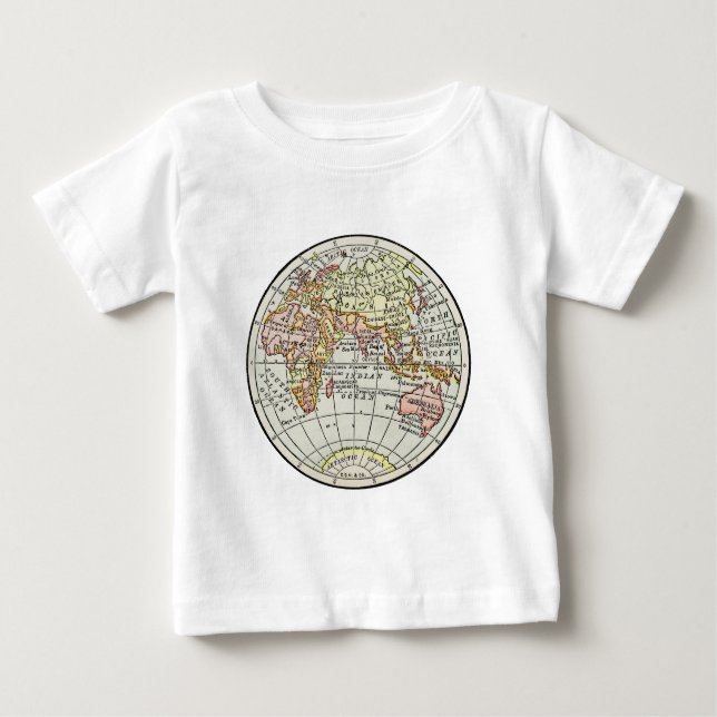 Camiseta Para Bebê Arte Viagem do Globo de Mapeamento do Hemisfério L (Frente)