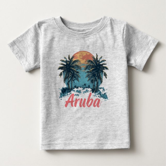 Camiseta Para Bebê Aruba Island Design (Versão 2) - Baby Fine Jersey (Frente)