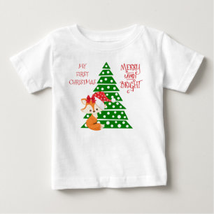Camiseta Para Bebê Árvore adorável do Fox e de Natal