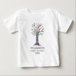 Camiseta Para Bebê Árvore da Família Rainbow<br><div class="desc">Há uma camiseta da Reunião Familiar para cada criança na família! Estas camisetas divertidas são decoradas com uma árvore genealógica nas cores do arco-íris. Personalize-os com o seu nome de família e o ano. Este design único é um impressão do mosaico da Árvore Familiar que foi feito de pequenos pedaços...</div>