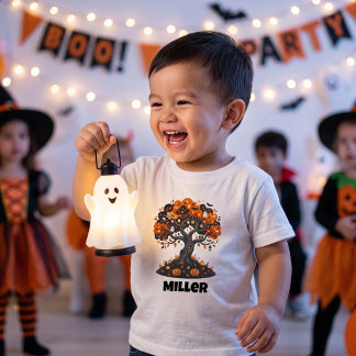 Camiseta Para Bebê Árvore de Halloween Customizada Fofa