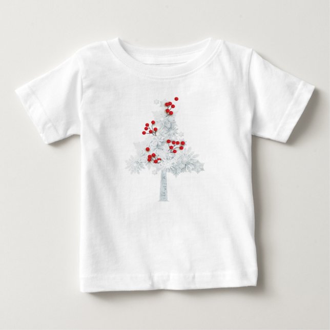 Camiseta Para Bebê Árvore de Natal Branca (Frente)