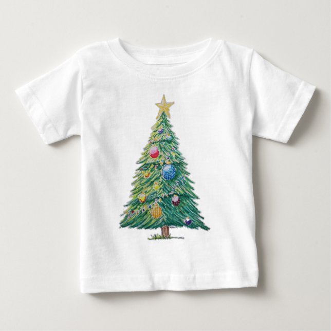 Camiseta Para Bebê Árvore de Natal Colorida (Frente)