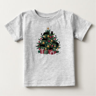 Camiseta Para Bebê Árvore de Natal de Gatos Pretos Amante de Gatos Lu