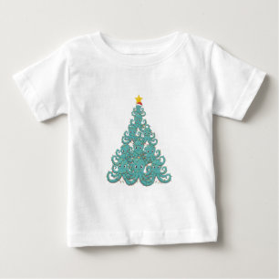 Camiseta Para Bebê Árvore de Natal de polvo Chapéu de Papai Noel Luze