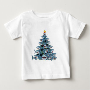Camiseta Para Bebê Árvore de Natal de Tubarão Chapéu de Papai Noel Lu