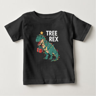 Camiseta Para Bebê Árvore de Natal Dinossauro Rex Pajamas Luzes de Na