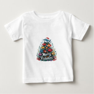 Camiseta Para Bebê Árvore de Natal Divertida de Pesca Amante de Peixe