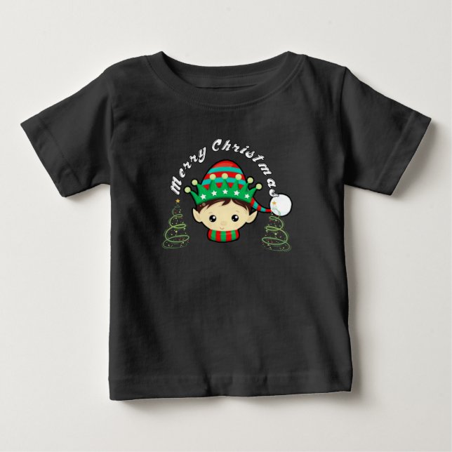 Camiseta Para Bebê Árvore de Natal e fada alegre  (Frente)