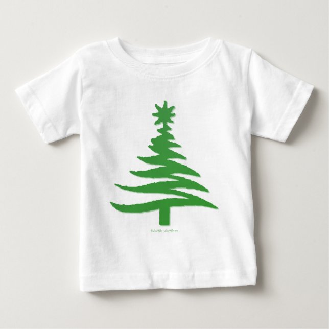Camiseta Para Bebê Árvore de Natal Estêncil Verde (Frente)