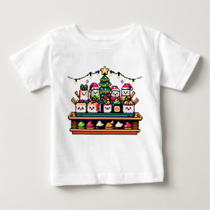 Camiseta Para Bebê Árvore de Natal Festivo Sushi - Pixel de Arte