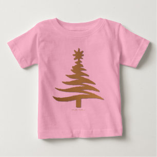 Camiseta Para Bebê Árvore de Natal Moderna Estêncil Impressão Dourada