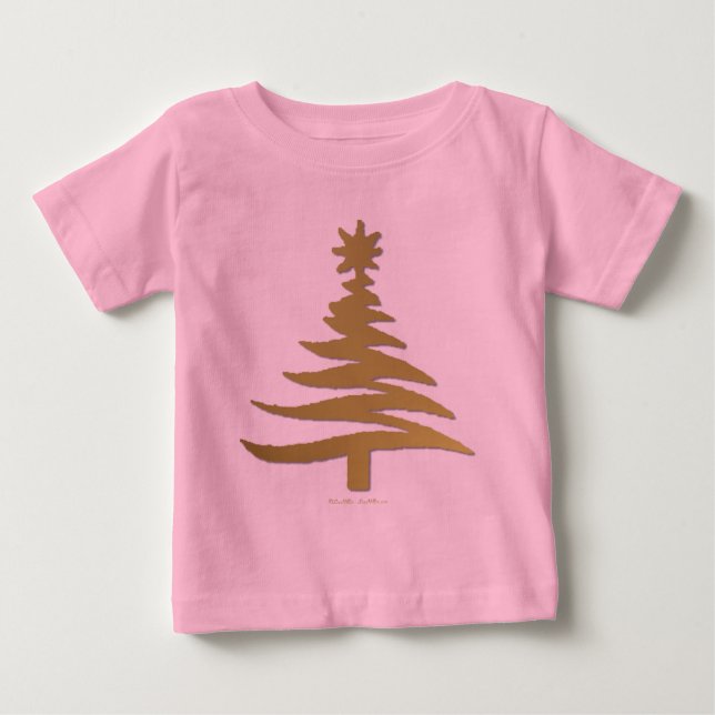 Camiseta Para Bebê Árvore de Natal Moderna Estêncil Impressão Dourada (Frente)