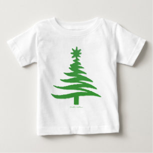 Camiseta Para Bebê Árvore de Natal Moderna Estêncil Impressão Verde