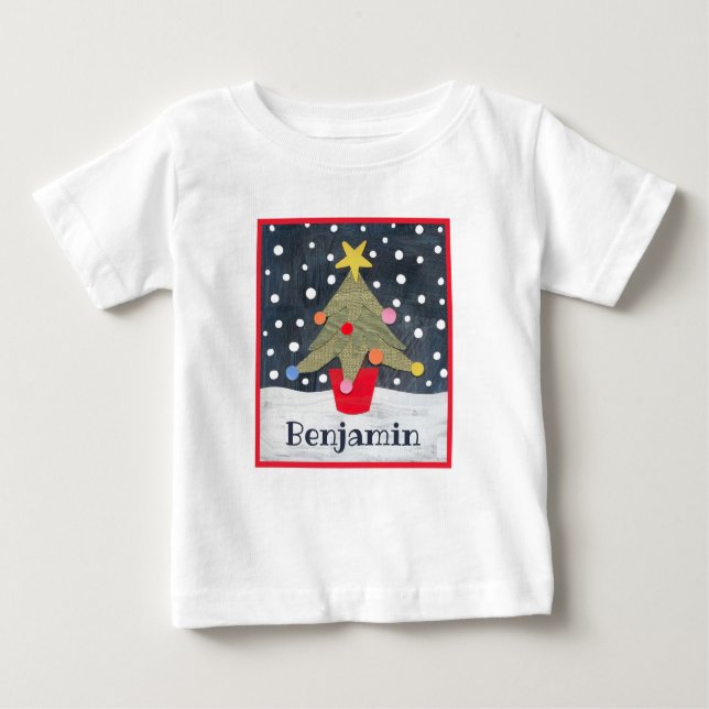 Camiseta Para Bebê Árvore de Natal Personalizada (Frente)
