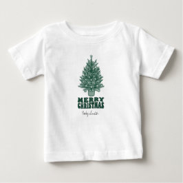 Camiseta Para Bebê Árvore de Natal Retro Verde Whimsso