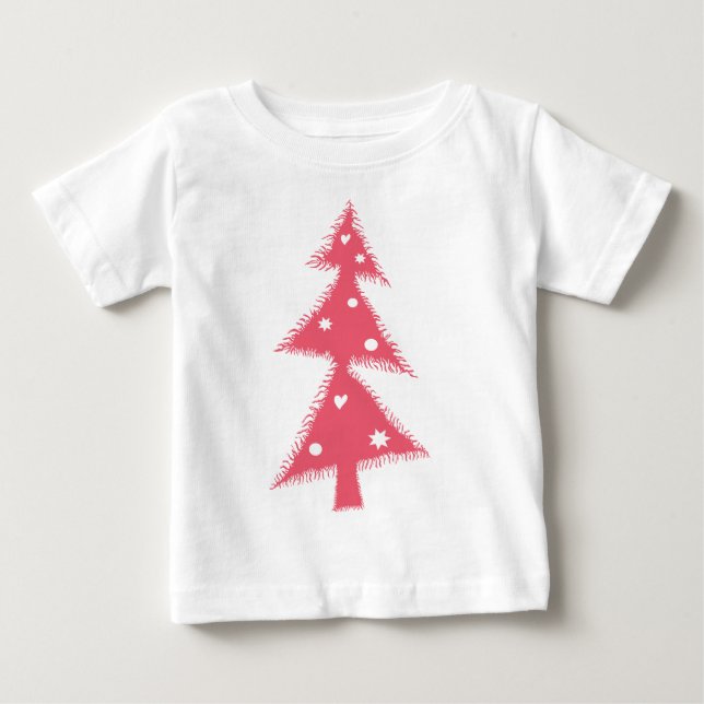 Camiseta Para Bebê árvore de Natal rosa (Frente)