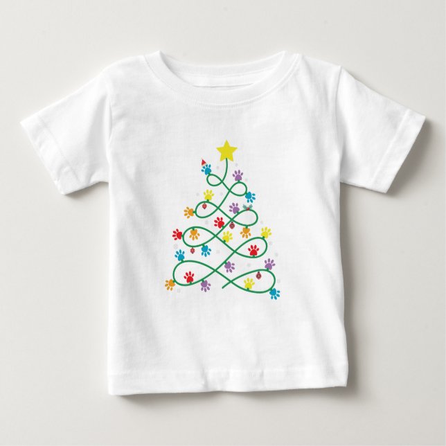 Camiseta Para Bebê Árvore Feliz de Natal Engraçado Puppia Pata GIft (Frente)