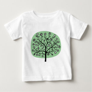 Camiseta Para Bebê Árvore Flor Estilizada - Verde Esmaecido