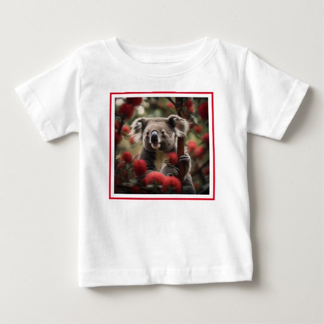 Camiseta Para Bebê Árvore Red Banksia Com Urso Koala, (Frente)