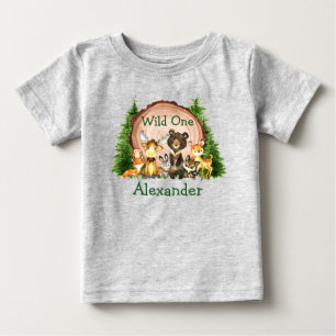 Camiseta Para Bebê Árvores de Animais da Floresta Rústica Selvagem