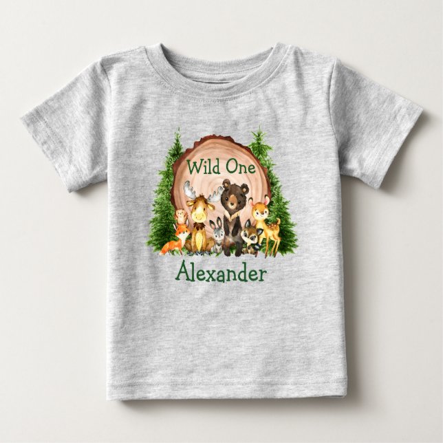 Camiseta Para Bebê Árvores de Animais da Floresta Rústica Selvagem de (Frente)