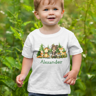 Camiseta Para Bebê Árvores de Animais Florestais em Florestas de Aqua
