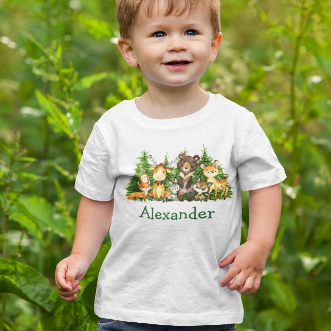 Camiseta Para Bebê Árvores de Animais Florestais em Florestas de Aqua (Criador carregado)
