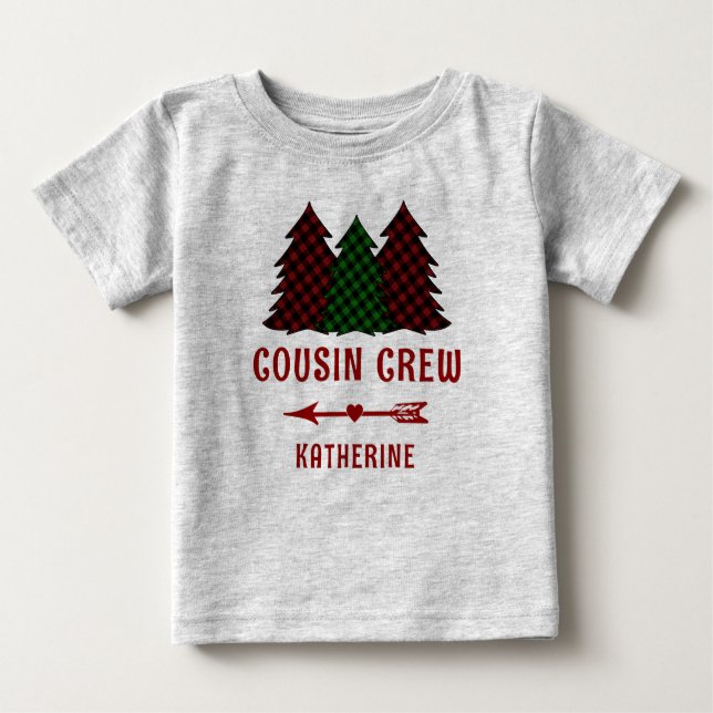 Camiseta Para Bebê Árvores de Natal de Xadrez de Primo Personalizadas (Frente)